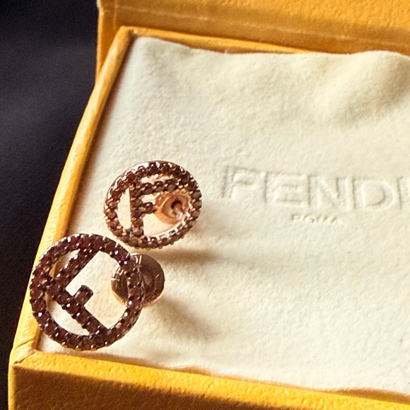 Fendi Rose Gold Circular Logo Earrings - Picture 3 of 10